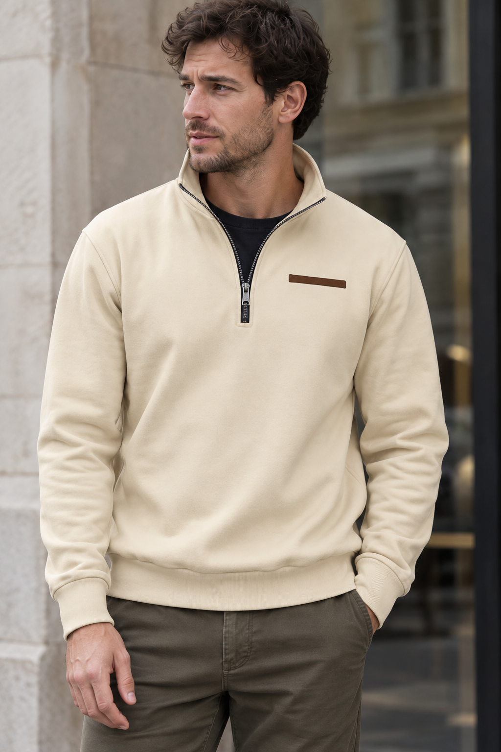 Sweat homme demi-fermeture éclair automne col montant - Nereo
