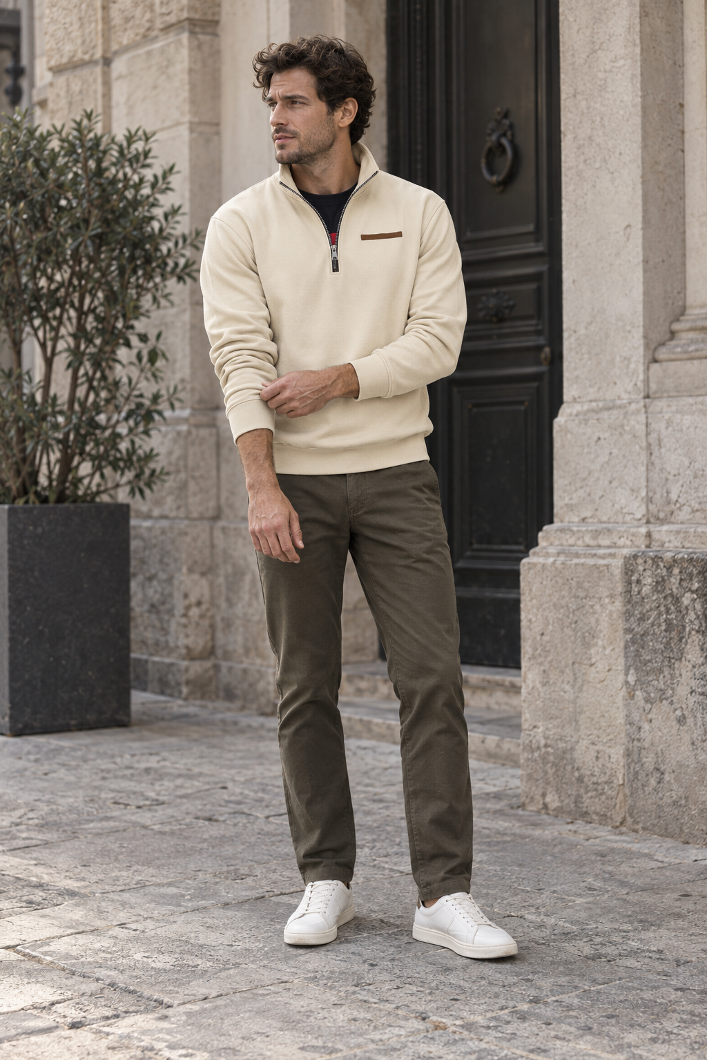 Sweat homme demi-fermeture éclair automne col montant - Nereo