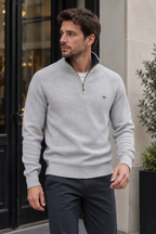 Pull homme demi-zip col montant manches raglan maille - Aurel