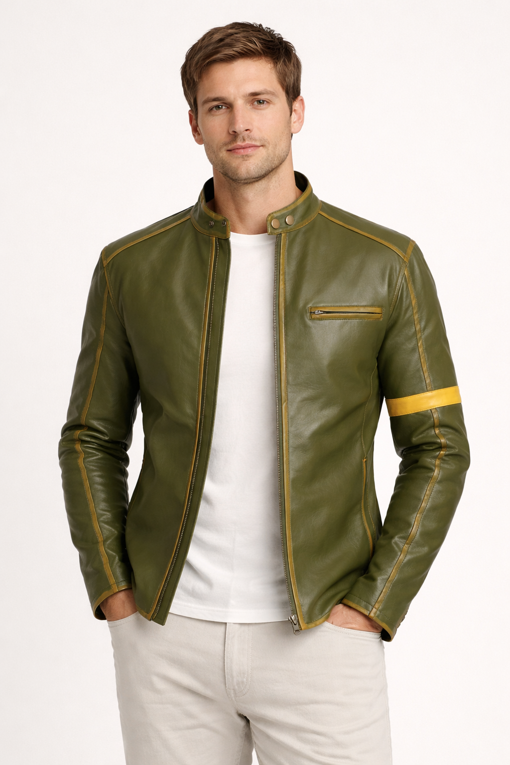 Veste motard en cuir vegan à col montant - Kervan