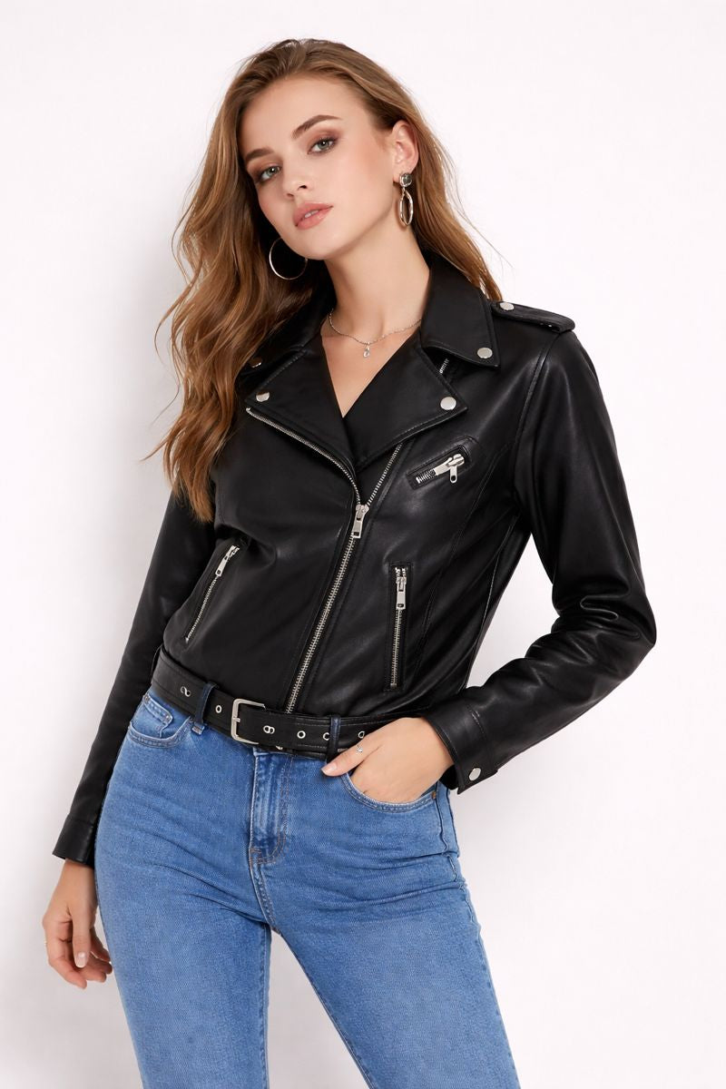 Veste en simili cuir con zip latéral, féminine et polyvalente pour tenues décontractées ou plus travaillées - Kireya