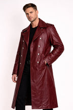 Veste De Motard Longue Pour Homme En Matière Synthétique Avec Fermeture À Boutons - Varekh