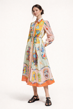 Robe chemise midi femme à manches fluides et imprimée - Daniela