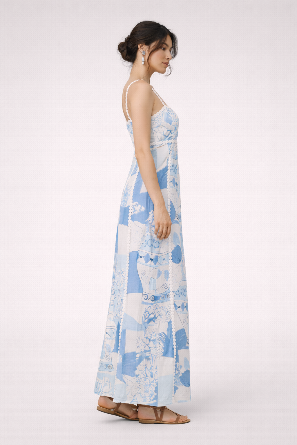 Robe longue femme dentelle et bretelles fines imprimée - Isabella