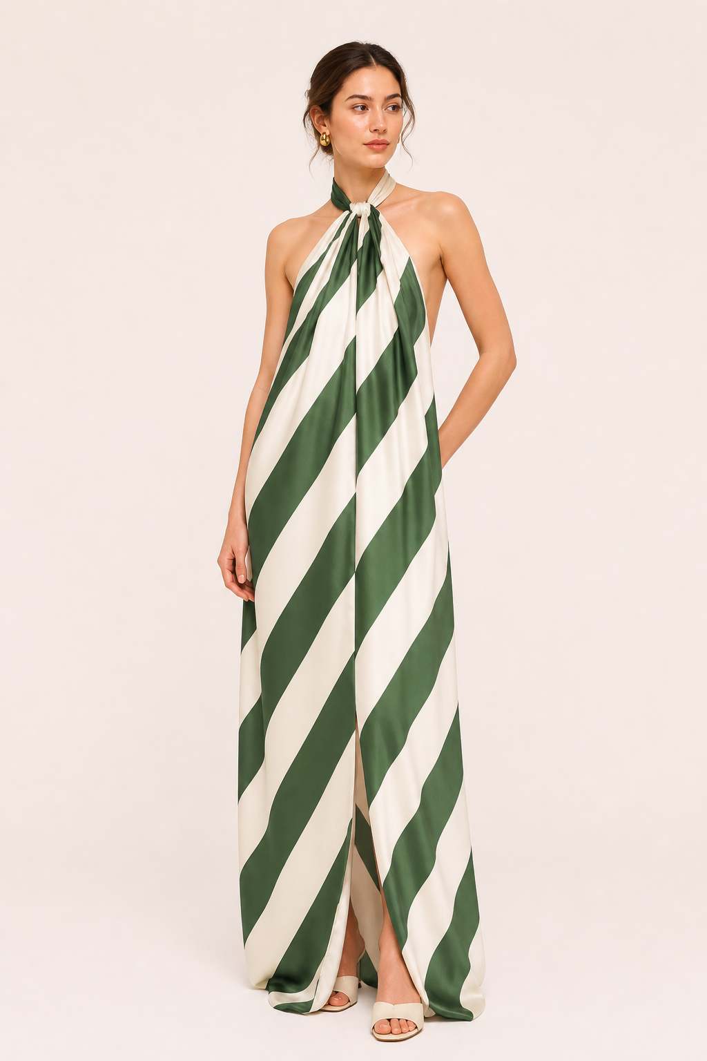 Robe longue dos nu rayures diagonales ample été et vacances - Luciana