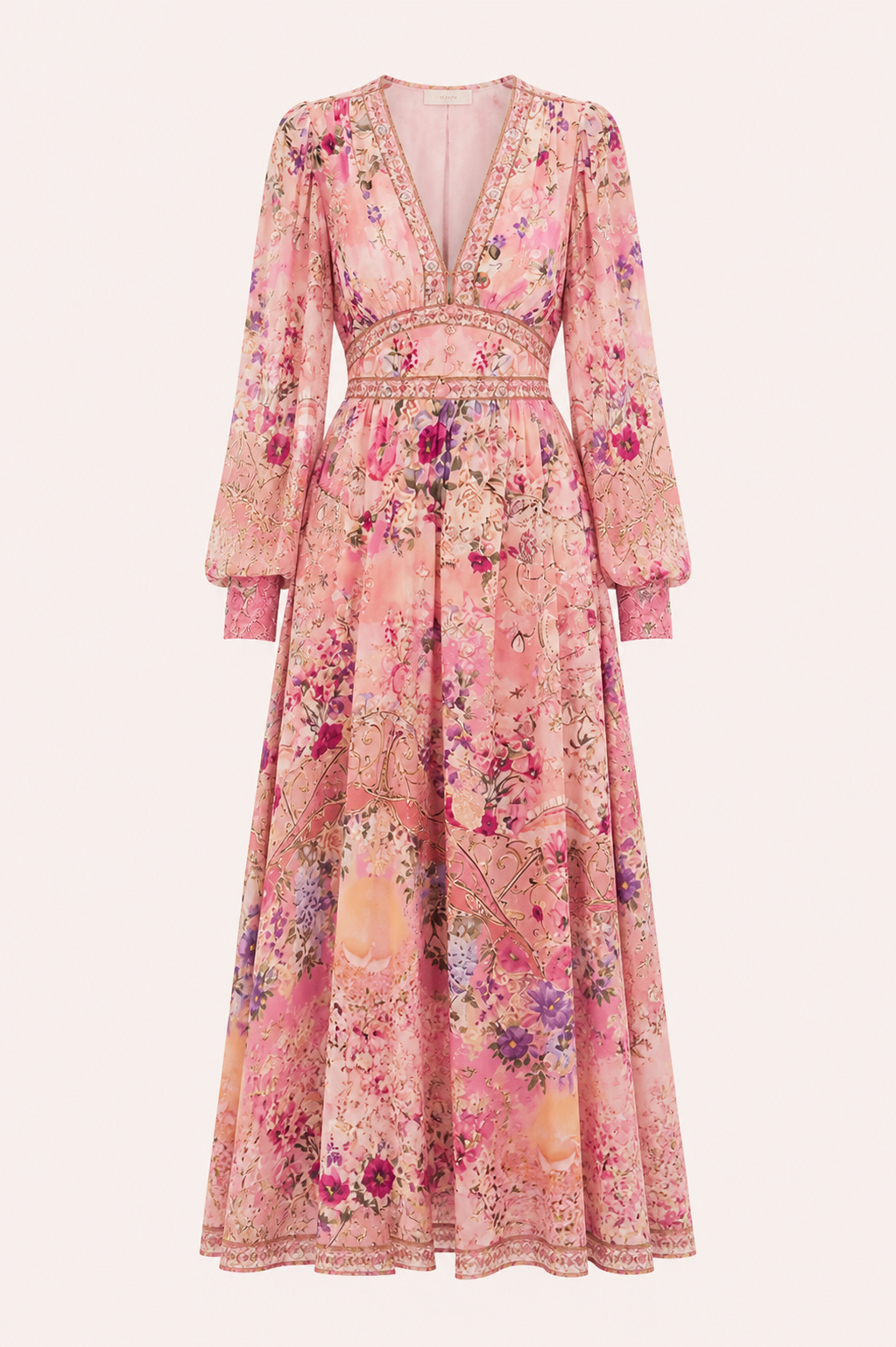 Robe midi décolleté en V taille haute manches bouffantes dîner et événement - Connie
