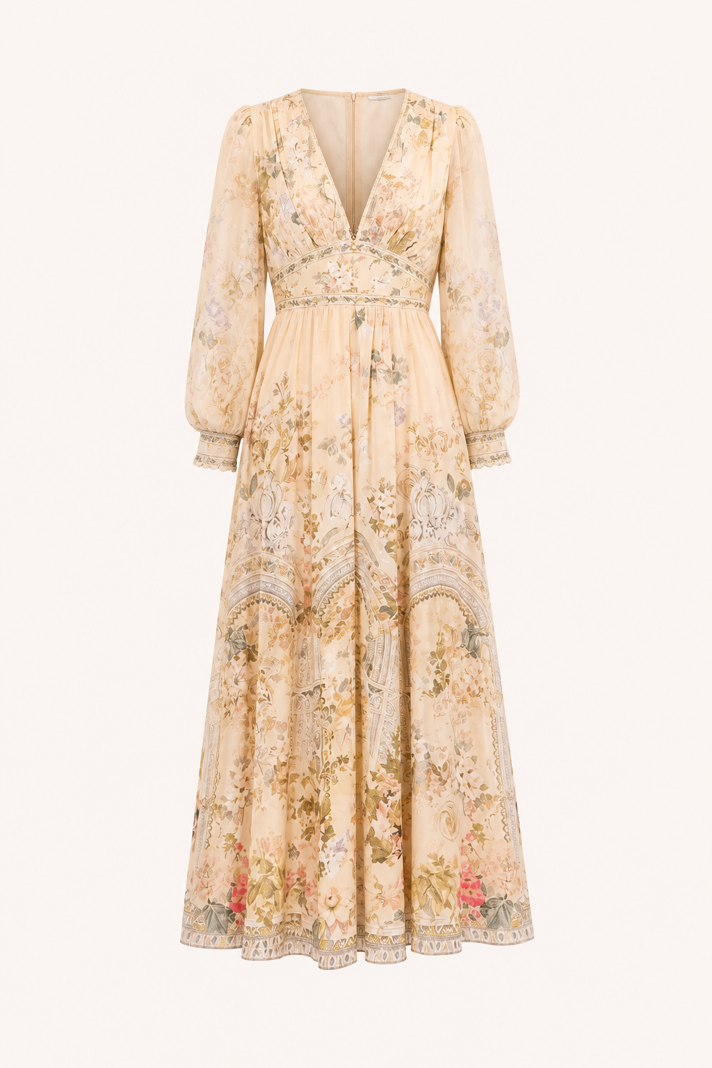 Robe midi décolleté en V taille haute manches bouffantes dîner et événement - Connie