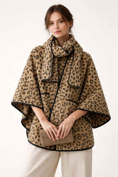 Cardigan poncho in peluche con motifs géométriques texturés et doux au toucher - Helena