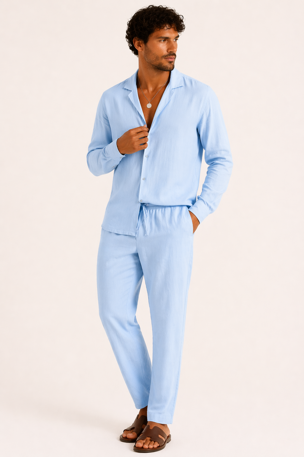 Ensemble deux pièces homme chemise pantalon droit été décontracté - Frank