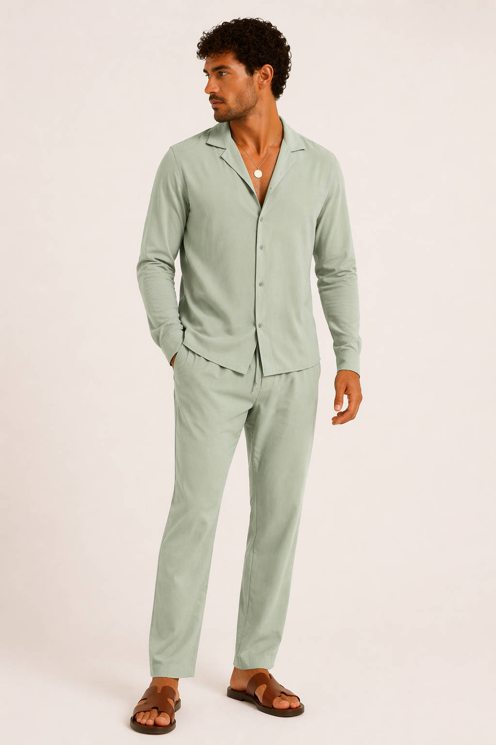 Ensemble deux pièces homme chemise pantalon droit été décontracté - Frank