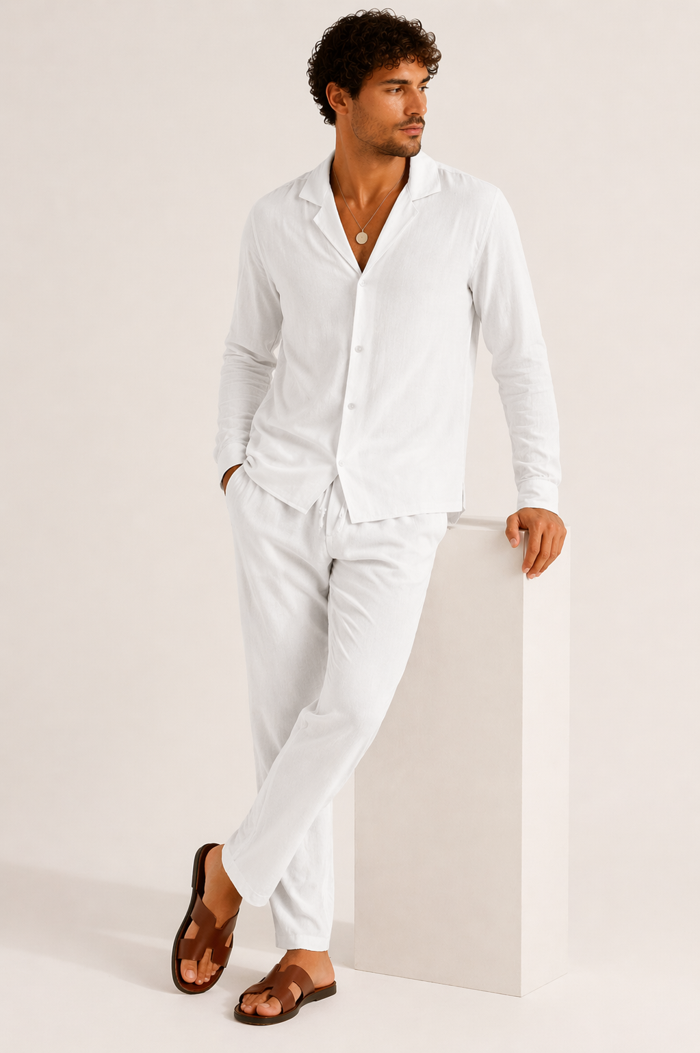 Ensemble deux pièces homme chemise pantalon droit été décontracté - Frank