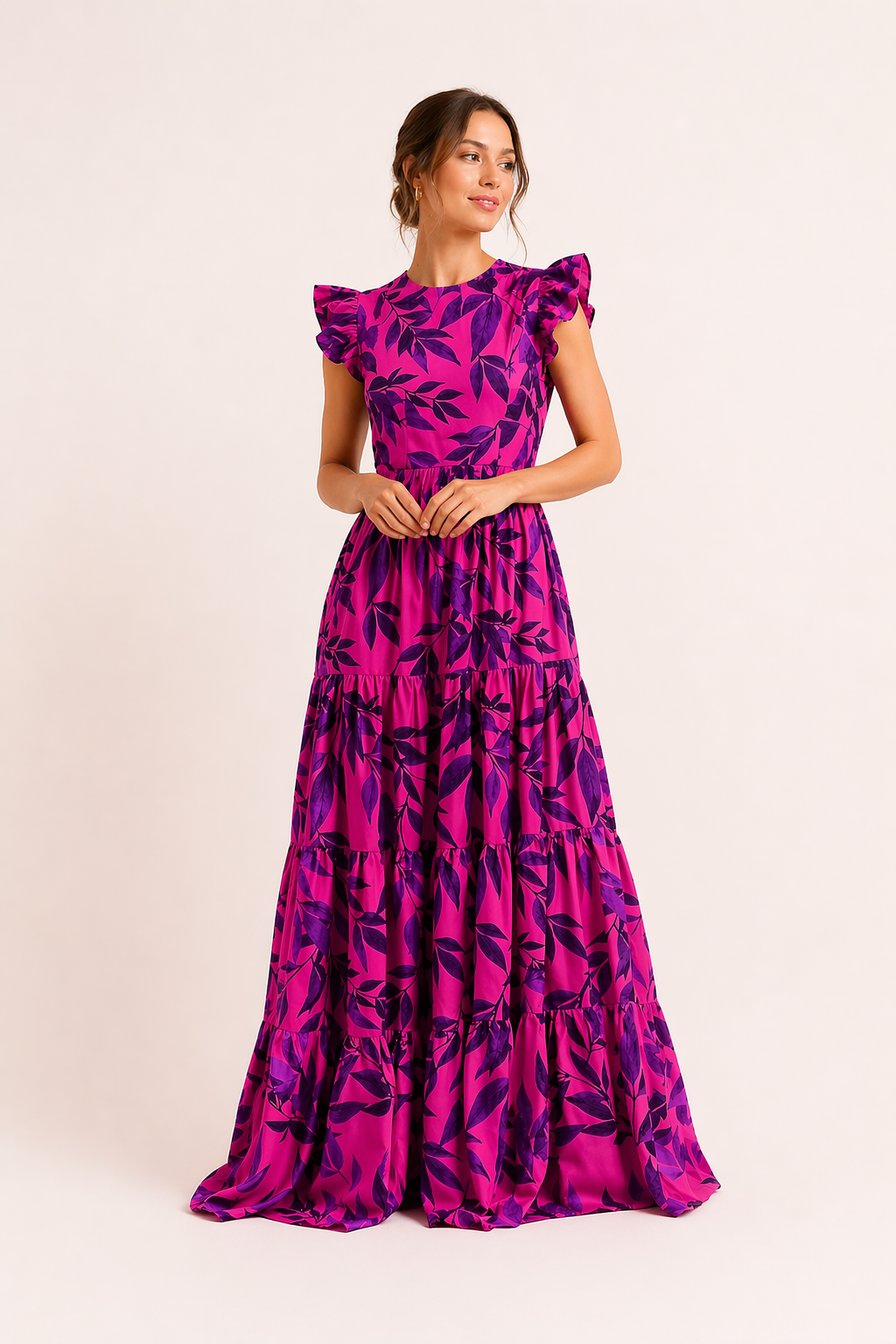 Robe longue florale manches courtes à volants été vacances et sorties - Camila
