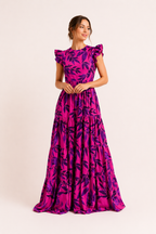 Robe longue florale manches courtes à volants été vacances et sorties - Camila