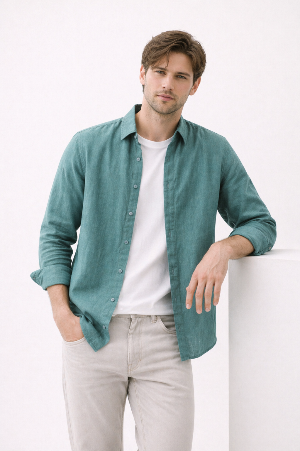 Chemise homme lin manches longues col boutonné légère été - Harry