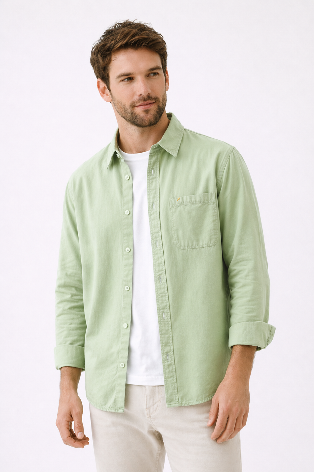 Chemise homme été manches longues poche poitrine col boutonné décontractée - William