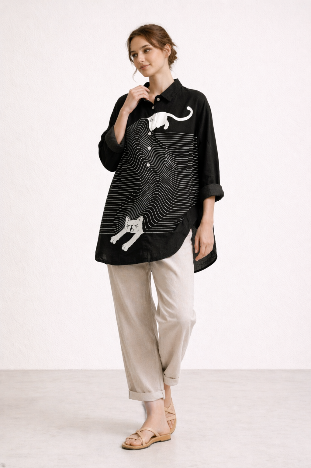Chemisier femme manches longues imprimé animalier boutonné décontracté - Gerlinde