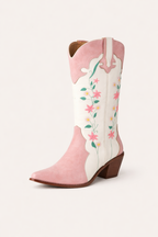 Bottes femme western bout pointu broderies florales talon large - Lizzy