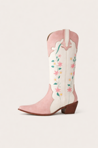 Bottes femme western bout pointu broderies florales talon large - Lizzy
