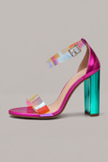 Chaussures femme talon épais bout ouvert lanières translucides bride cheville - Leyla