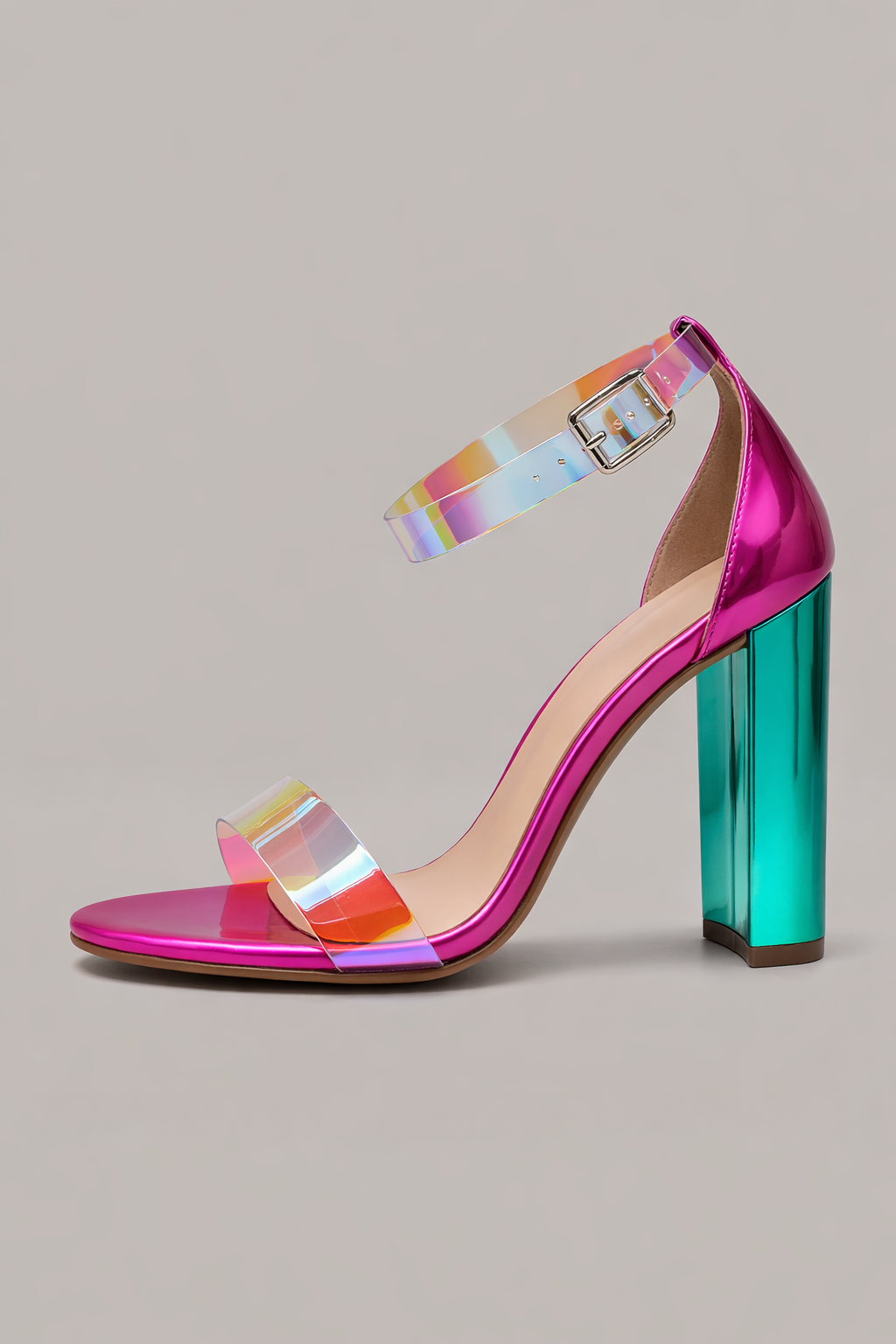 Chaussures femme talon épais bout ouvert lanières translucides bride cheville - Leyla