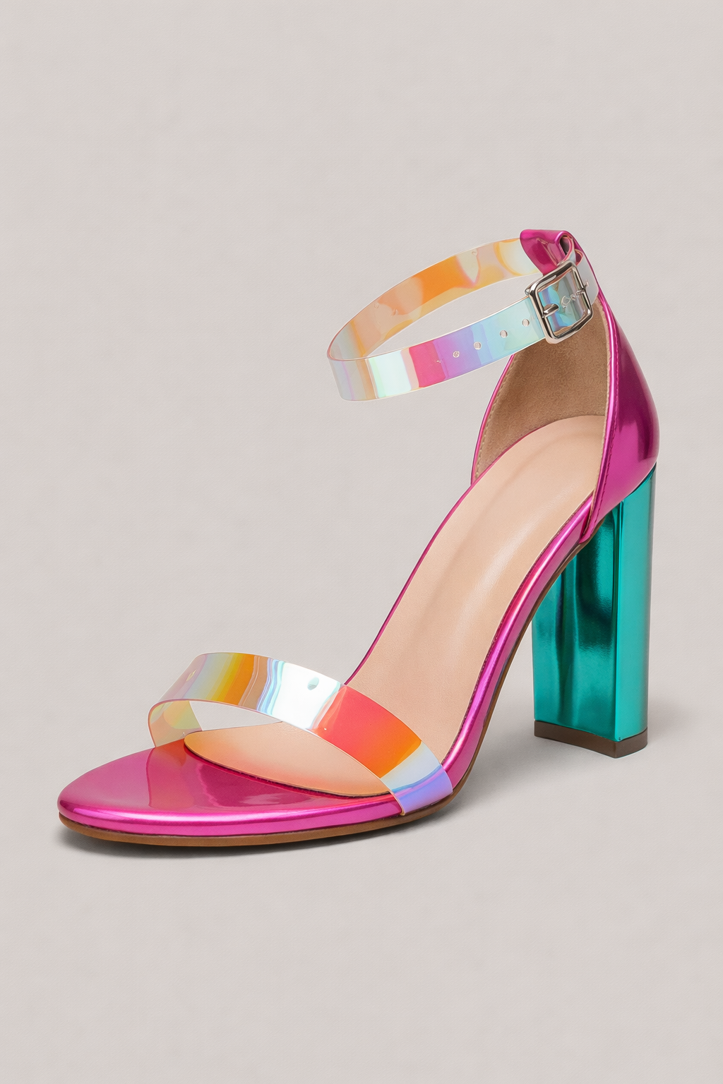 Chaussures femme talon épais bout ouvert lanières translucides bride cheville - Leyla