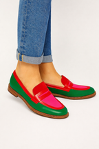 Mocassins femme sans lacets cuir combinaison couleurs contrastées - Nadine