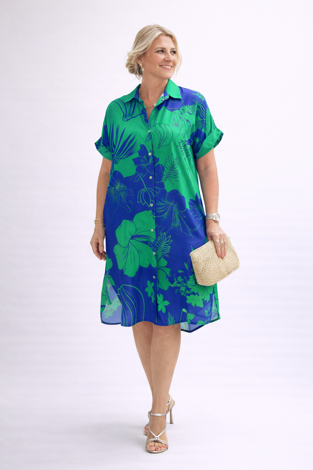 Robe chemise femme imprimé floral boutons devant col classique - Nina