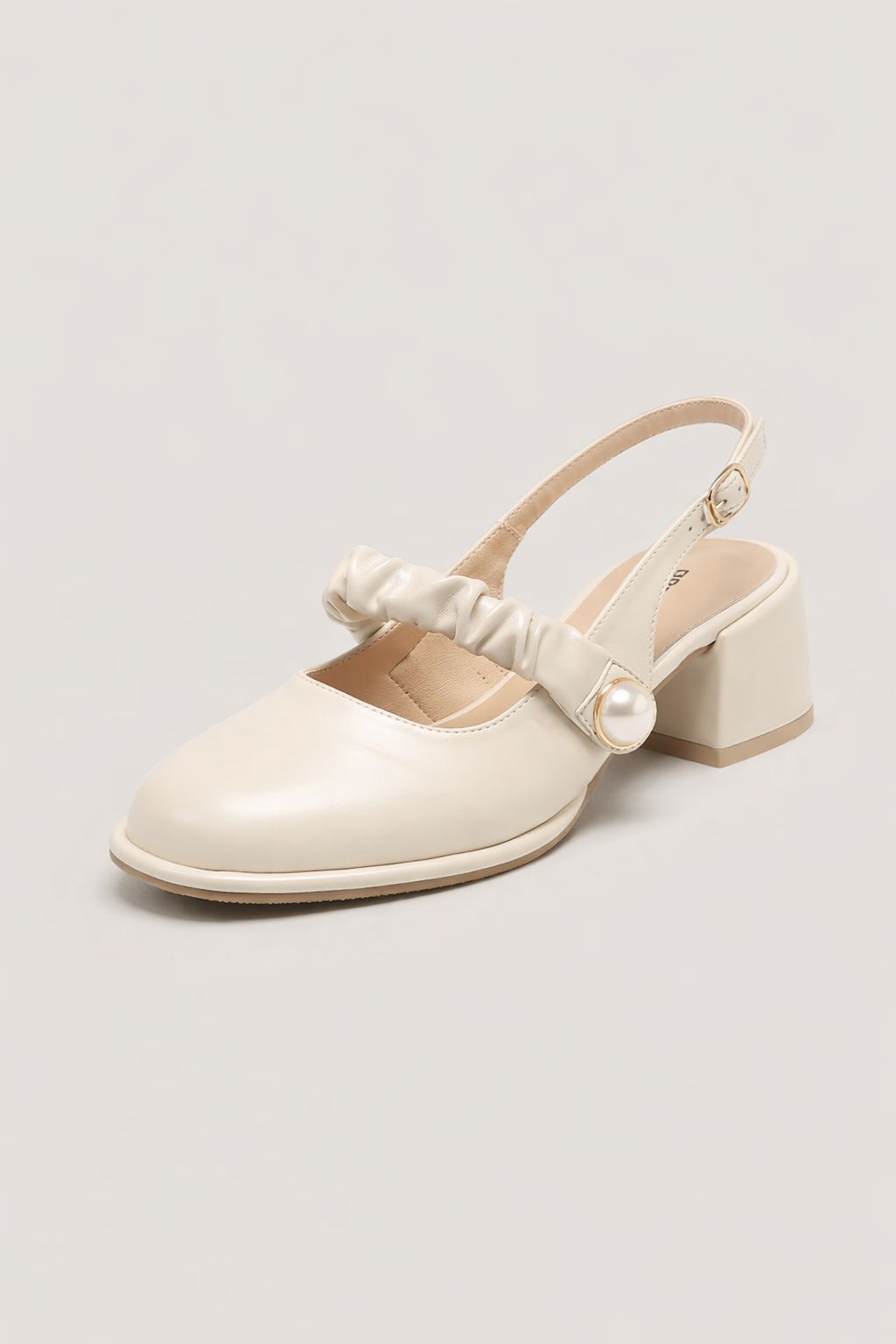 Sandales femme talon large bout fermé bride réglable perle décorative - Perla