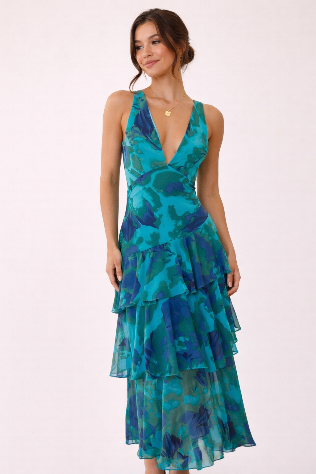 Robe longue mousseline décolleté en V couches superposées drapé fluide - Domenica