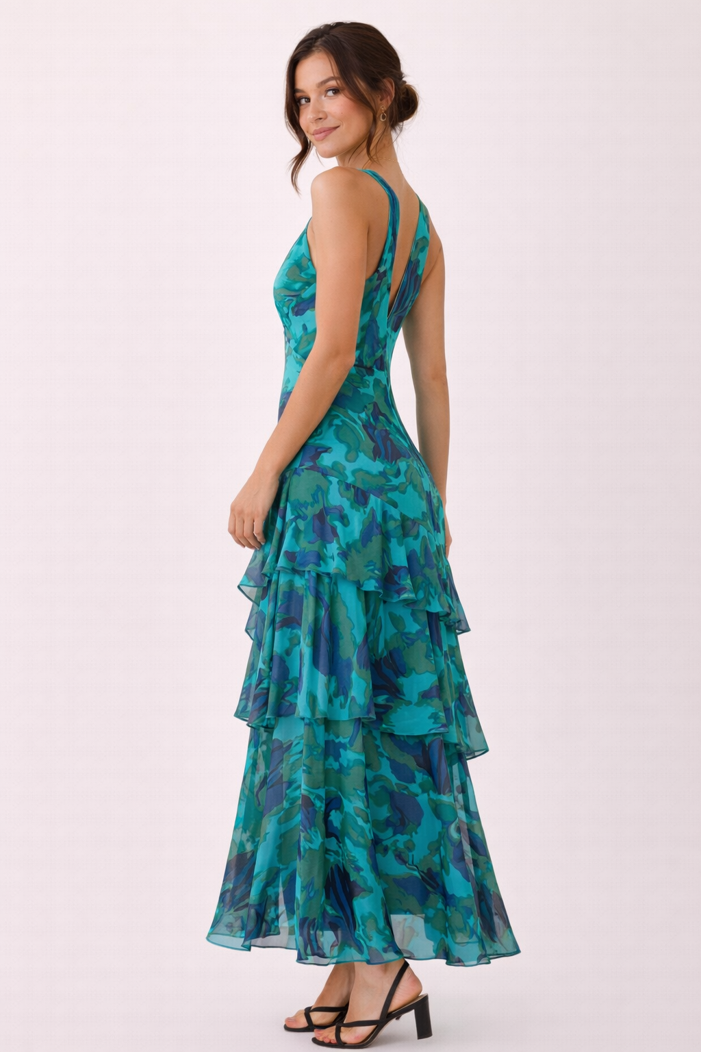 Robe longue mousseline décolleté en V couches superposées drapé fluide - Domenica