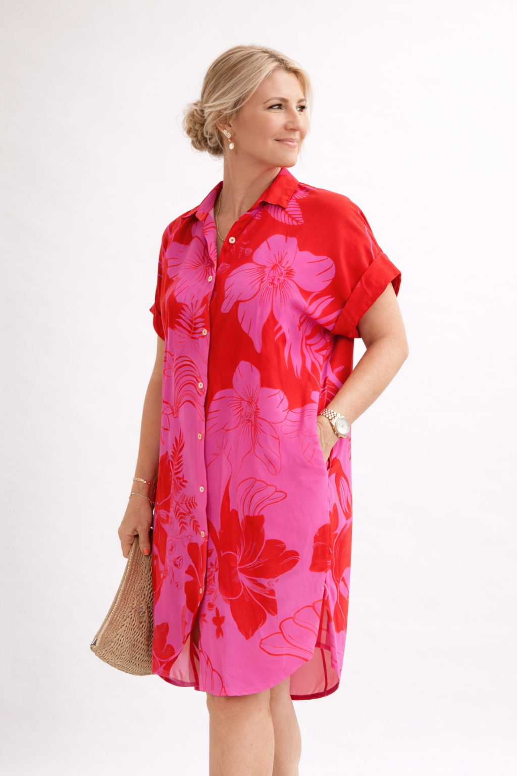 Robe chemise femme imprimé floral boutons devant col classique - Nina
