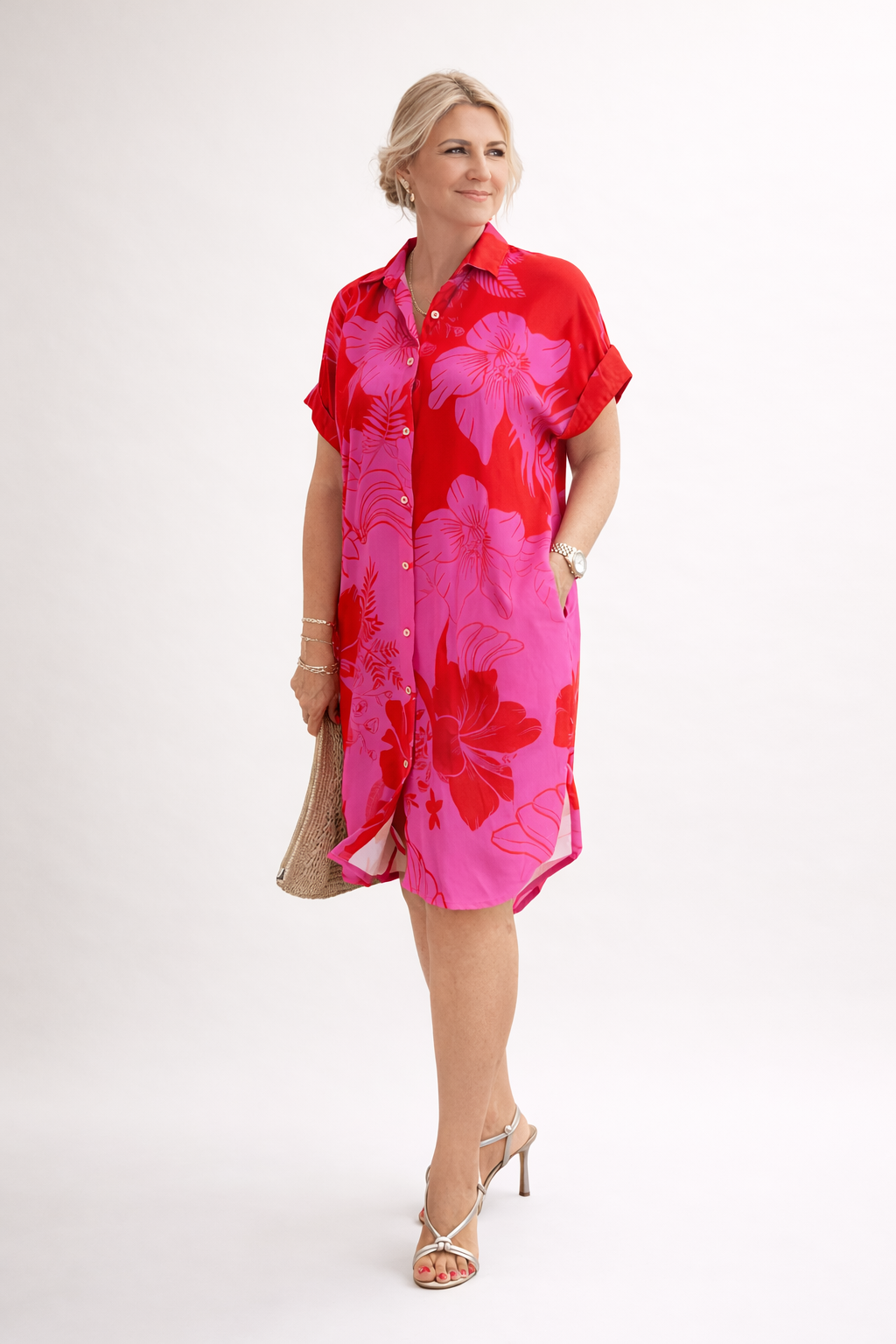 Robe chemise femme imprimé floral boutons devant col classique - Nina