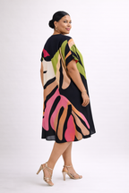 Robe midi ample décolleté en V imprimé feuilles abstraites contrasté - Roos