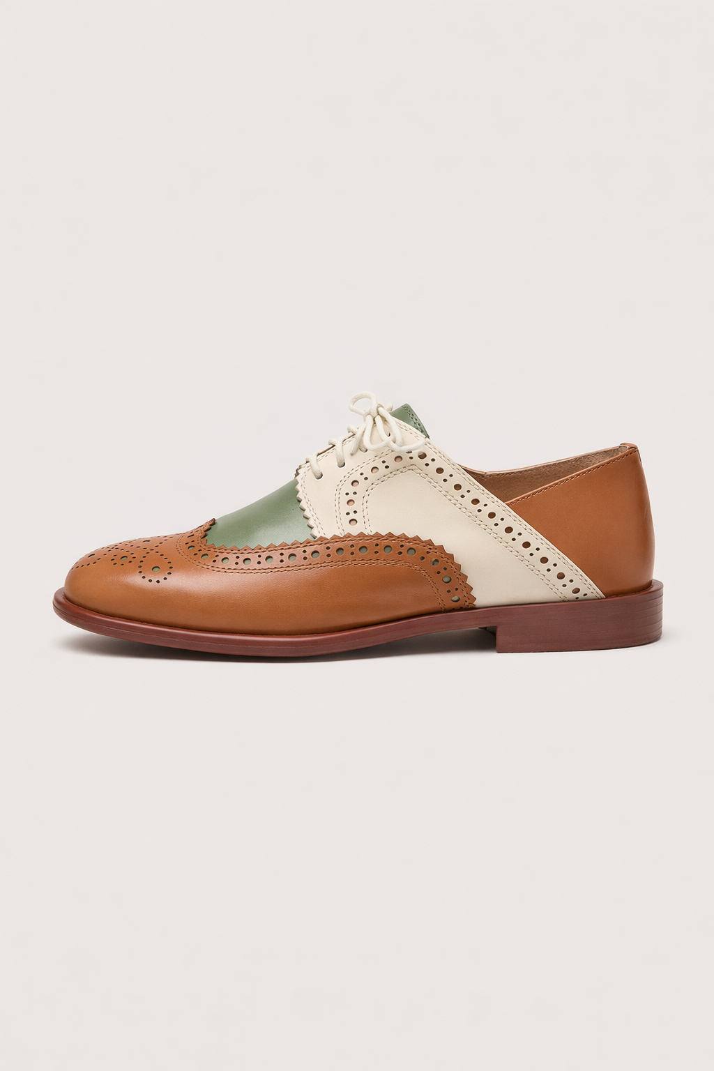 Chaussures oxford femme bicolores talon bas perforations décoratives - Milany