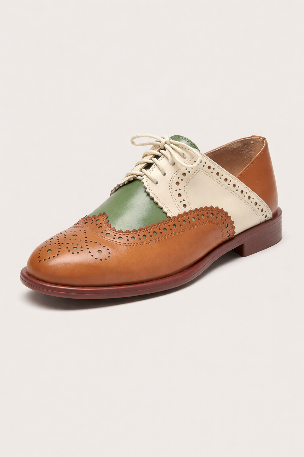 Chaussures oxford femme bicolores talon bas perforations décoratives - Milany