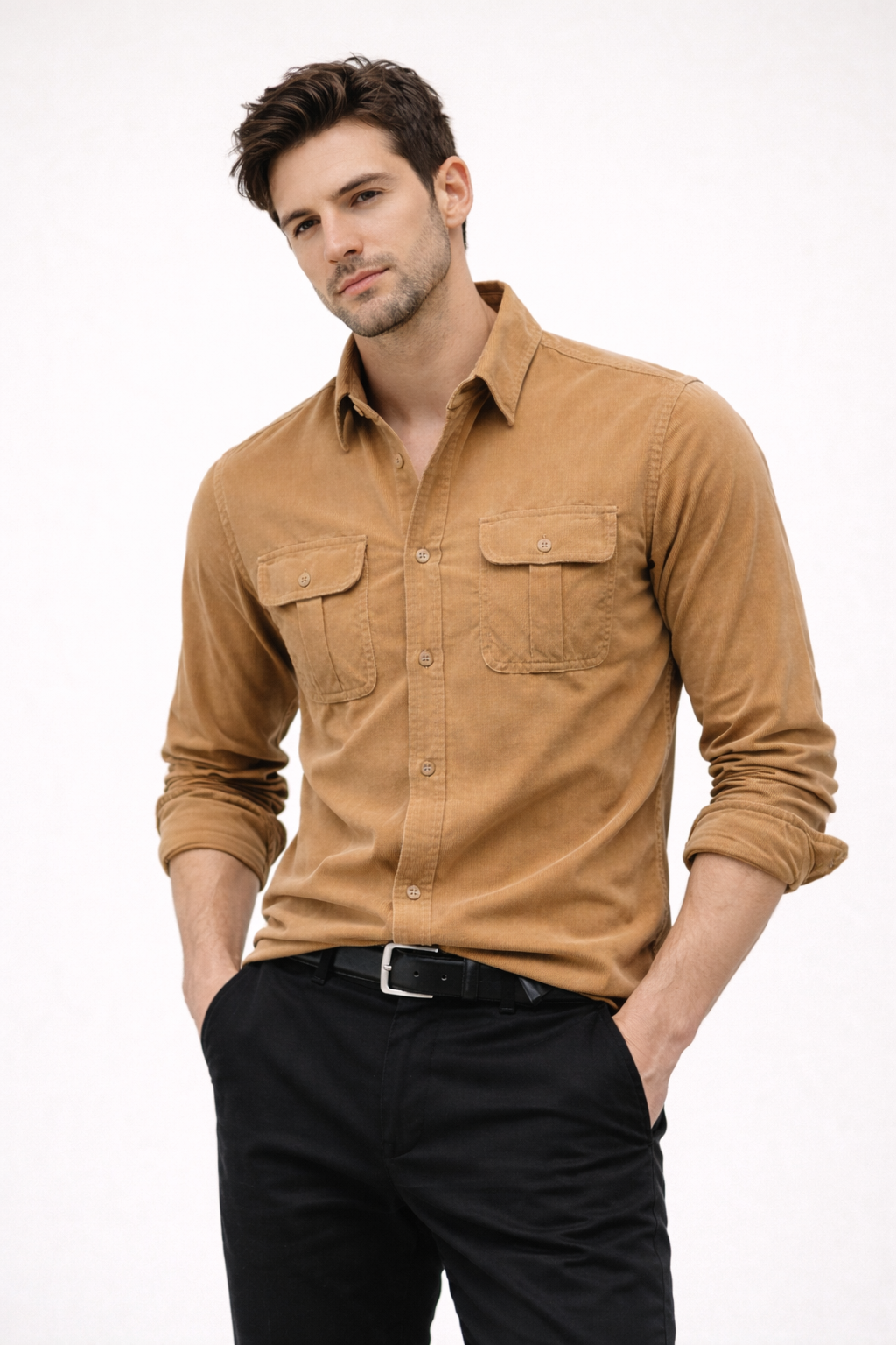 Chemise homme en velours côtelé avec poches avant - Kelven