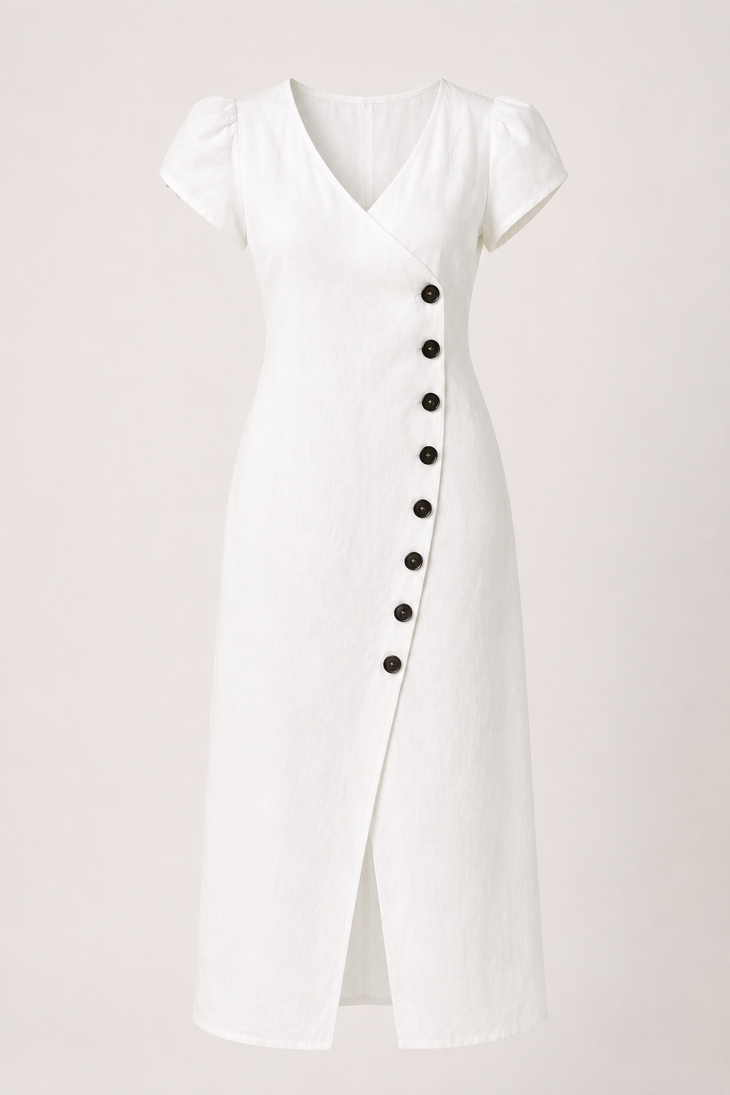 Robe midi pour femme, encolure en V et boutons - Gisela