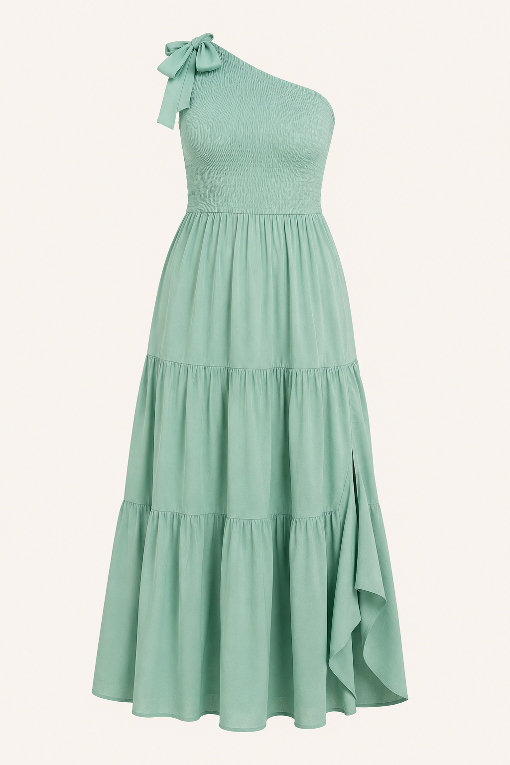 Robe longue pour femme, une épaule, nœud et fente - Karla