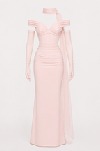 Robe de soirée longue pour femme, avec décolleté Bardot et châle - Fanny