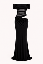 Robe longue pour femmes invitées à un mariage robe élégante à épaules décollées avec ruchés - Nadine