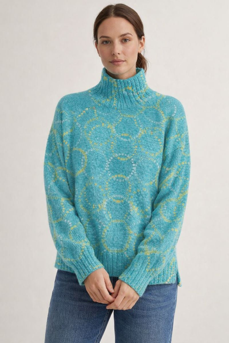 Pull en jersey tricoté con tombé fluide et col montant, ample pour femmes - Nerava