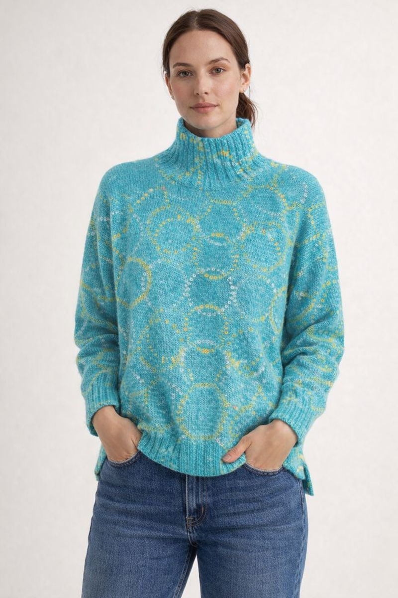 Pull en jersey tricoté con tombé fluide et col montant, ample pour femmes - Nerava