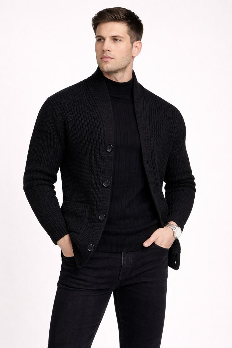 Cardigan en maille pour homme avec boutons sur le devant et texture dense - Varex