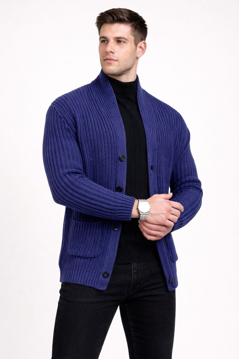 Cardigan en maille pour homme avec boutons sur le devant et texture dense - Varex