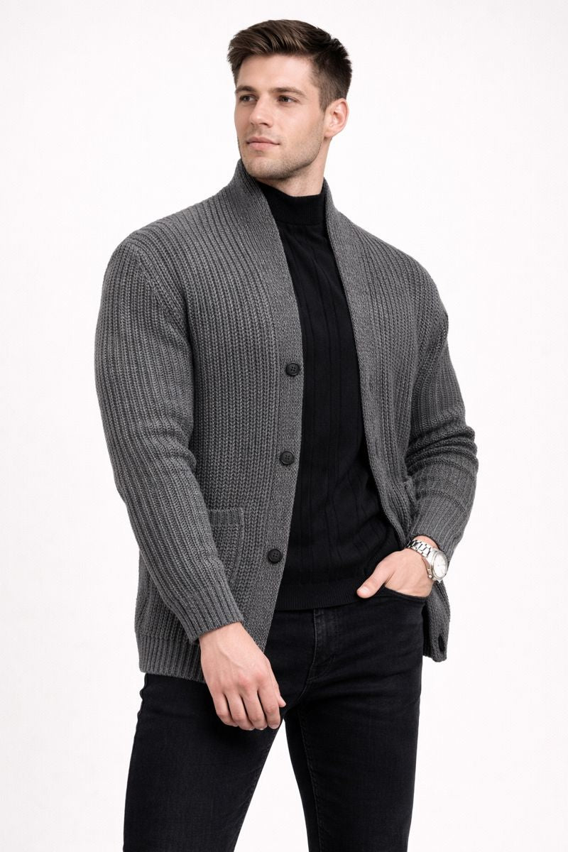 Cardigan en maille pour homme avec boutons sur le devant et texture dense - Varex
