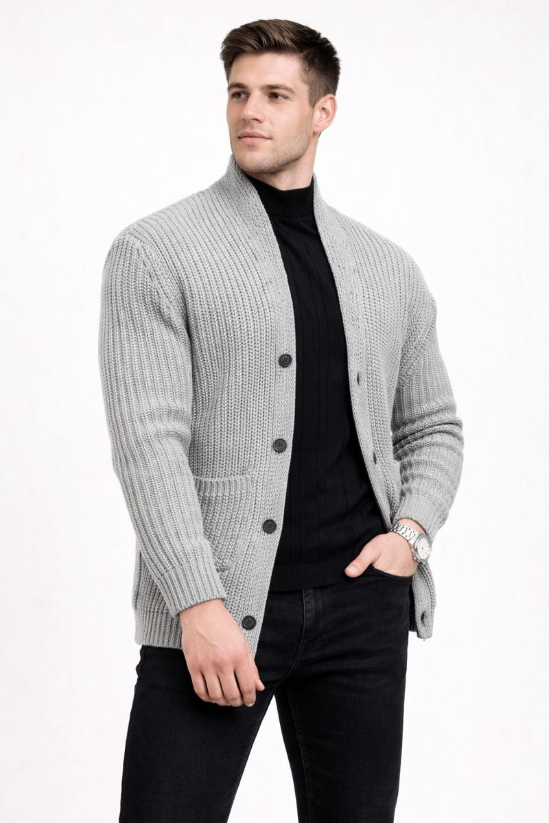 Cardigan en maille pour homme avec boutons sur le devant et texture dense - Varex