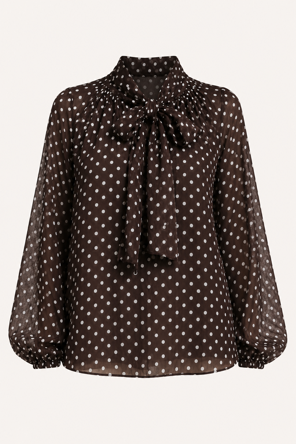 Blouse femme à pois, manches longues et nœud - Hannelore