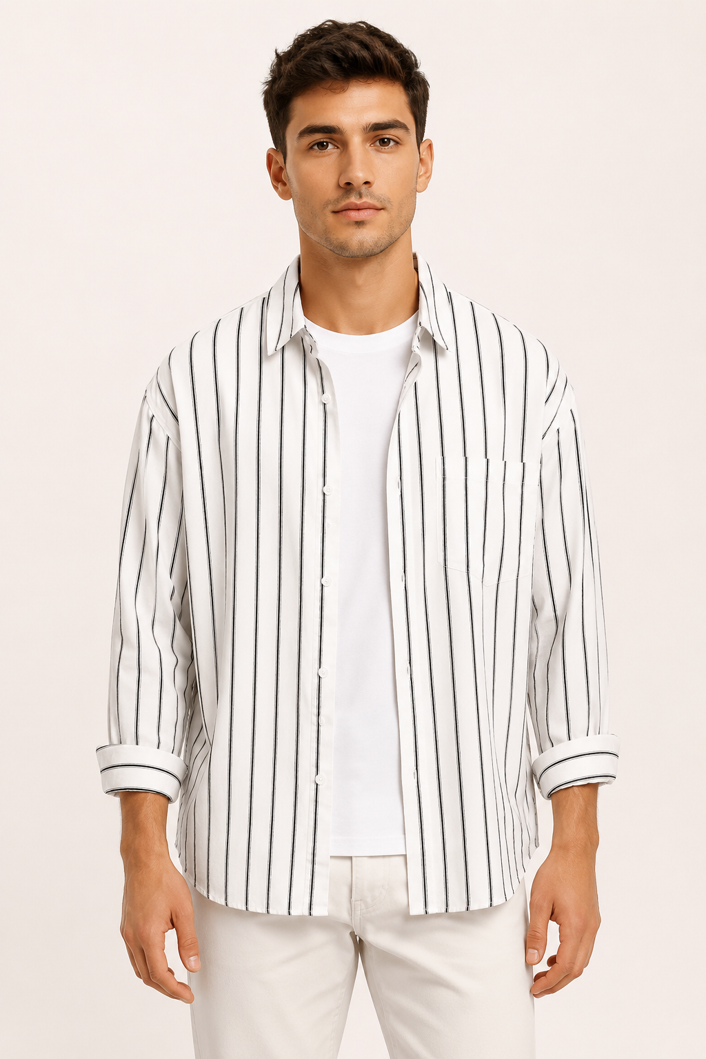 Chemise homme rayures col classique manches longues décontractée - Matías