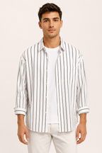 Chemise homme rayures col classique manches longues décontractée - Matías