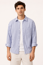 Chemise homme rayures col classique manches longues décontractée - Matías